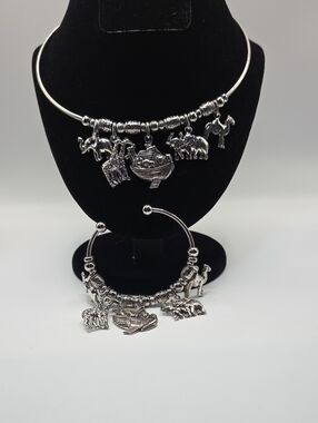 Noah's Ark Charm Necklace And Bracelet   Siver Tone